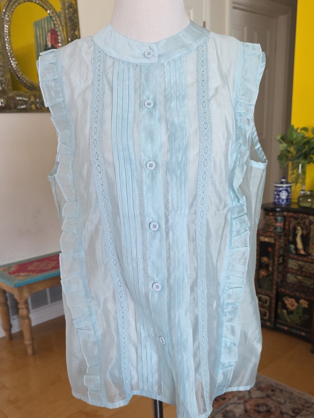 Baby Blue Ruffle-Trim Blouse